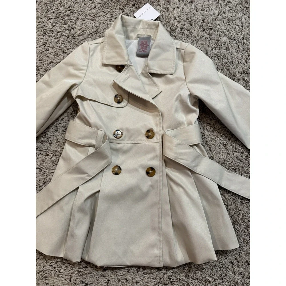 Tahari Kids Girls Trench Coat 2T Beige Belted‎ Double Breasted Classic Jacket
